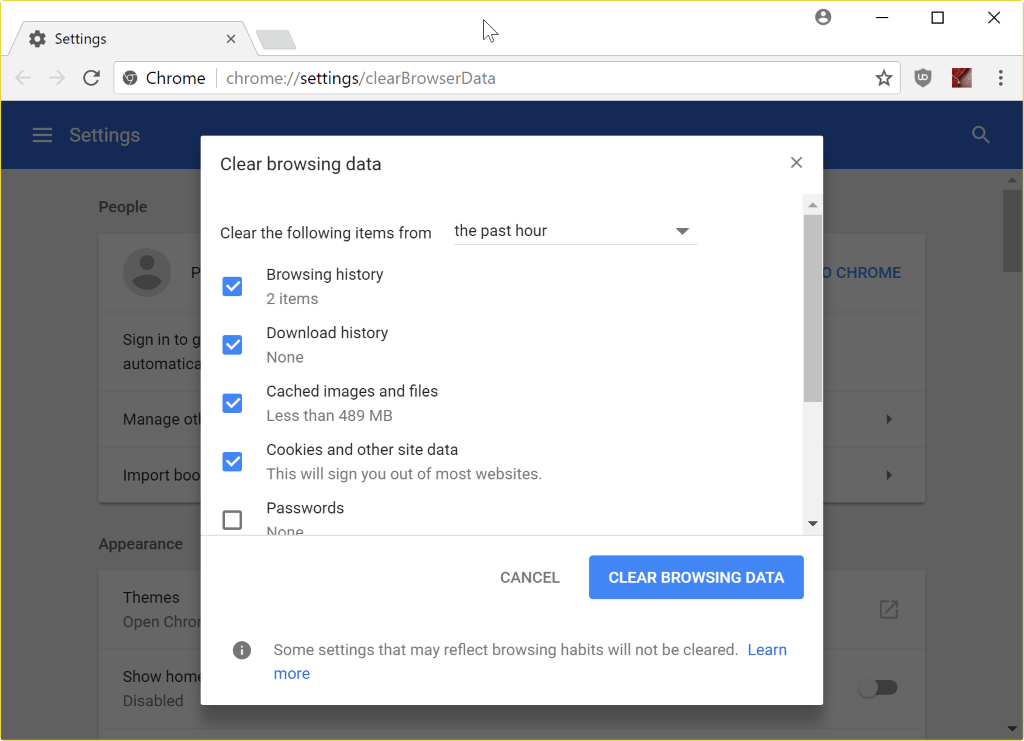 清除浏览数据 chrome