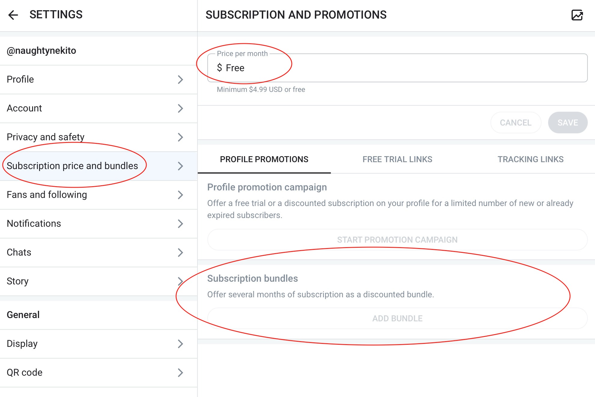 Stel de abonnementsprijs voor OnlyFans in